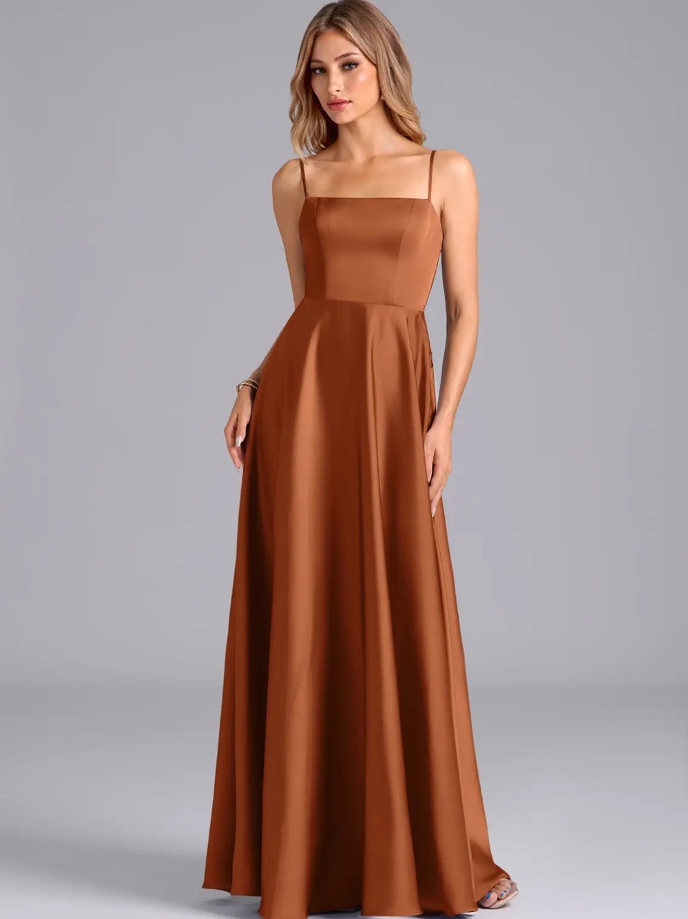 Azazie Elita Stretch Copper A-Line Pleated Stretch Satin Dress NWT size 8 A8